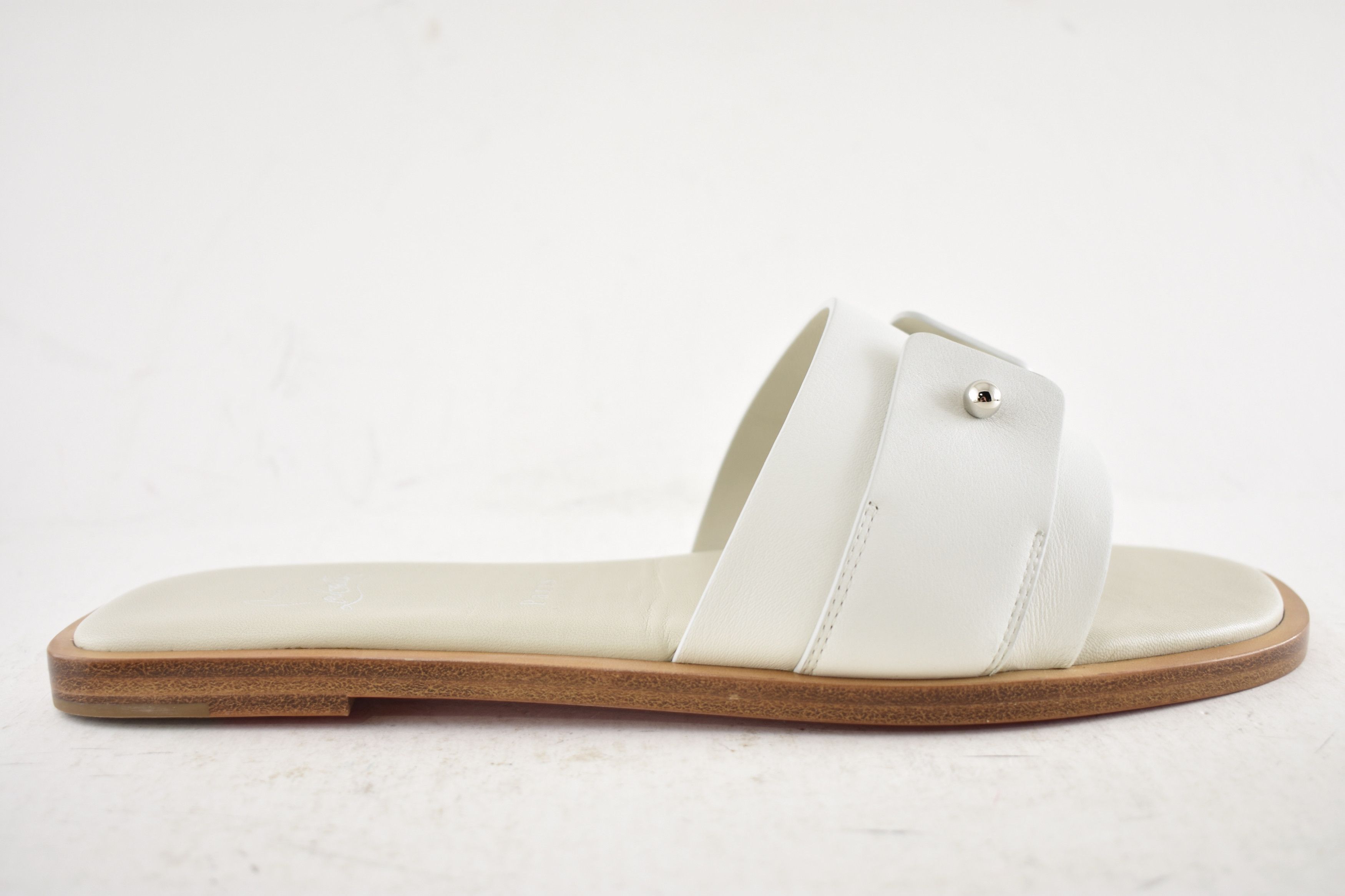Christian Louboutin Chambelimule Donna Flat White Calf Leather Slide Sandal 36 Size US 6 / IT 36 - 2 Thumbnail