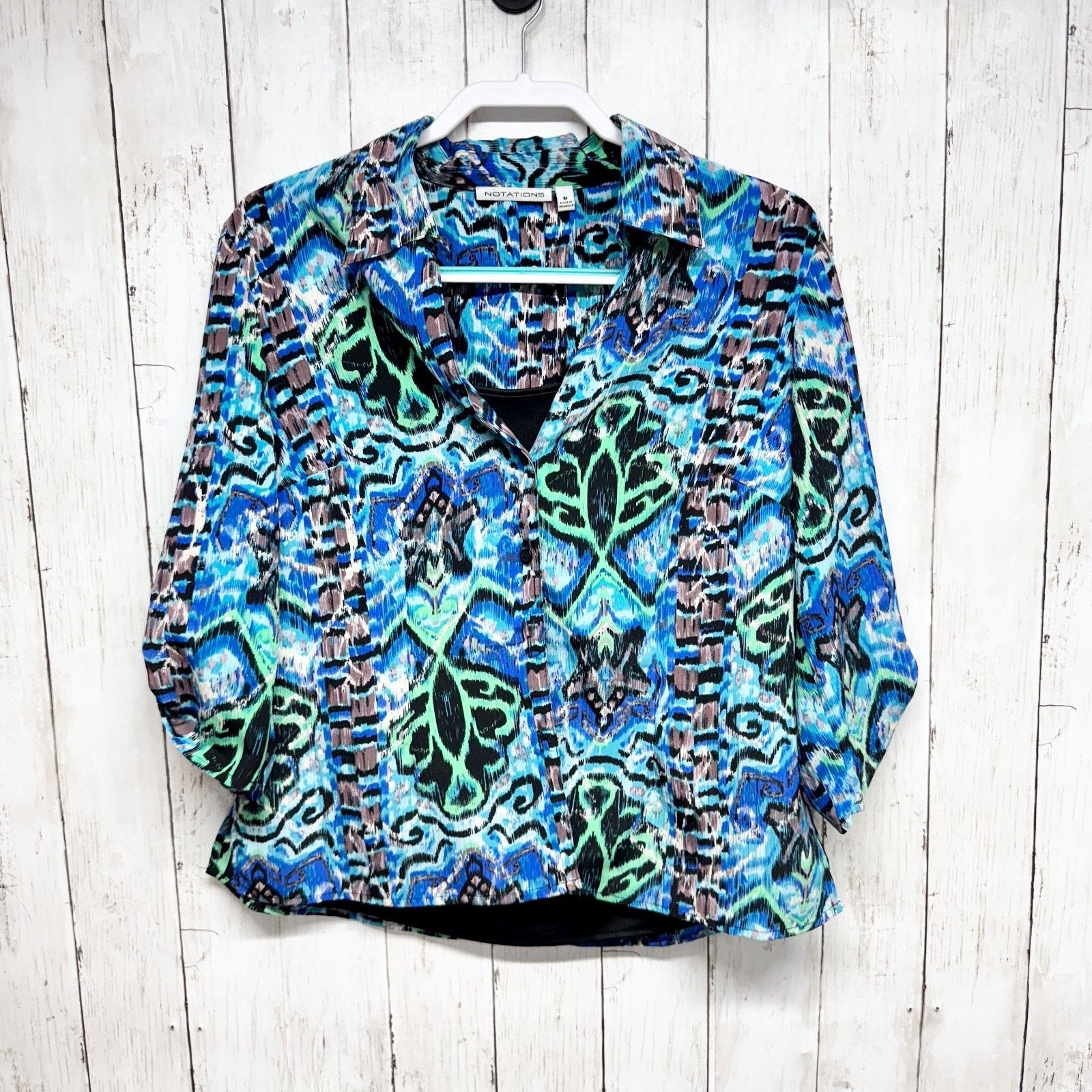 Other Notations Blouse Sz Medium Collared Long Sleeve Button Down Size M / US 6-8 / IT 42-44 - 1 Thumbnail