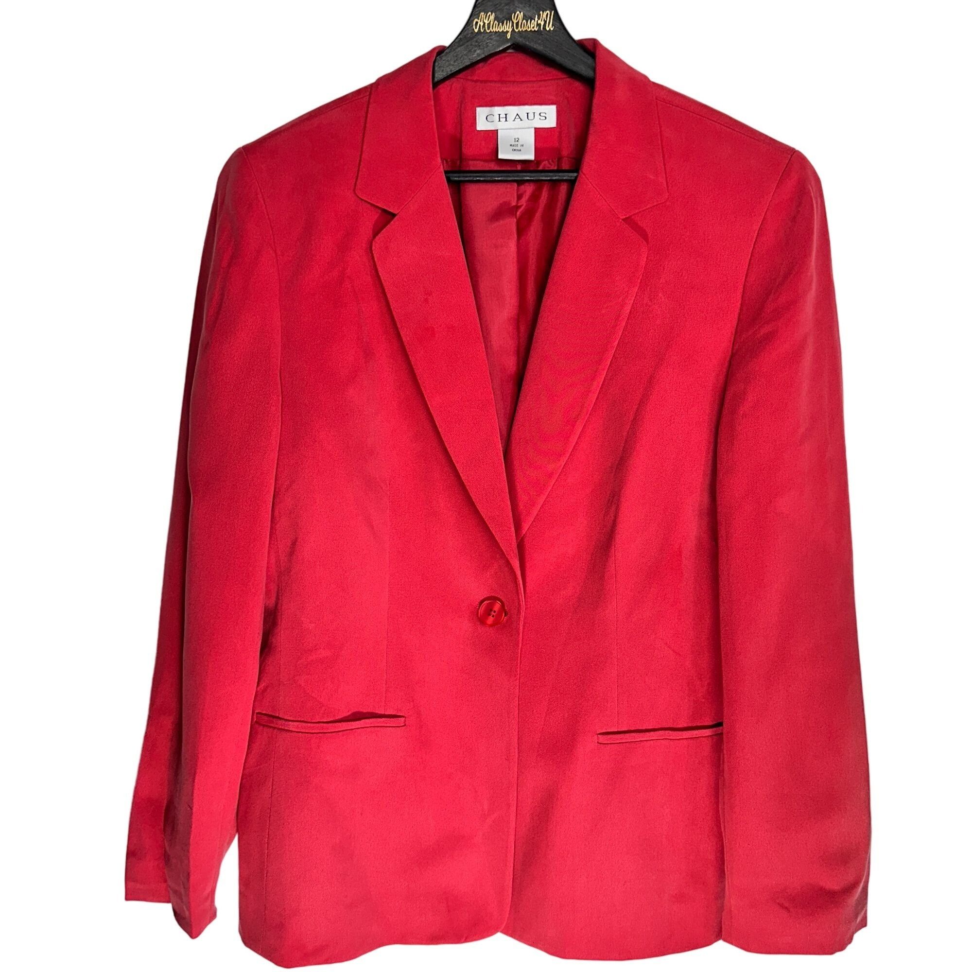 Vintage Chaus Pink Silk Blazer Size 12 Single-Button Closure Long Sl Size XL / US 12-14 / IT 48-50 - 1 Thumbnail