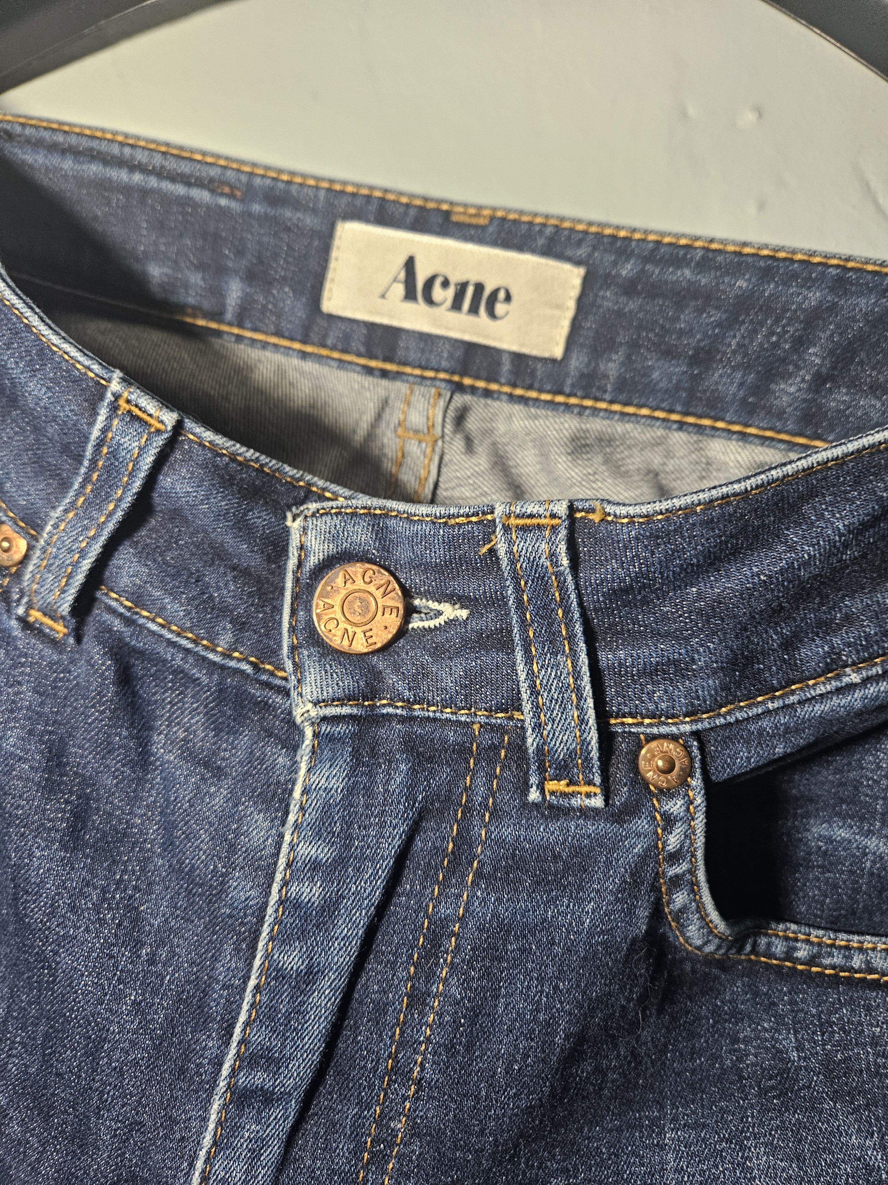 Acne Studios Dark Blue Leather Patch Vintage High Rise Denim Jeans Size 26" / US 2 / IT 38 - 6 Thumbnail
