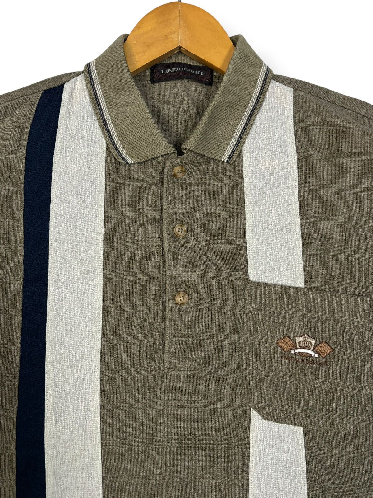 Japanese Brand Vintage Lindbergh Stripes Technical Knit Pocket Polo Shirt Size US M / EU 48-50 / 2 - 3 Thumbnail