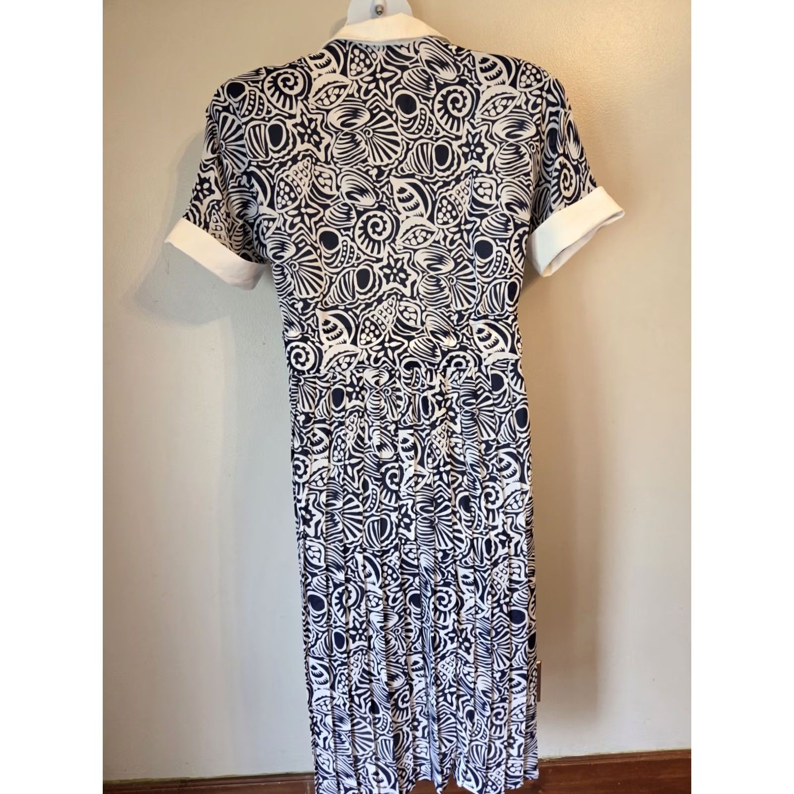 Vintage VINTAGE Leslie Fay Lord & Taylor Dress 14 Seashell Print Nautical 80s Navy/white Size XL / US 12-14 / IT 48-50 - 6 Thumbnail