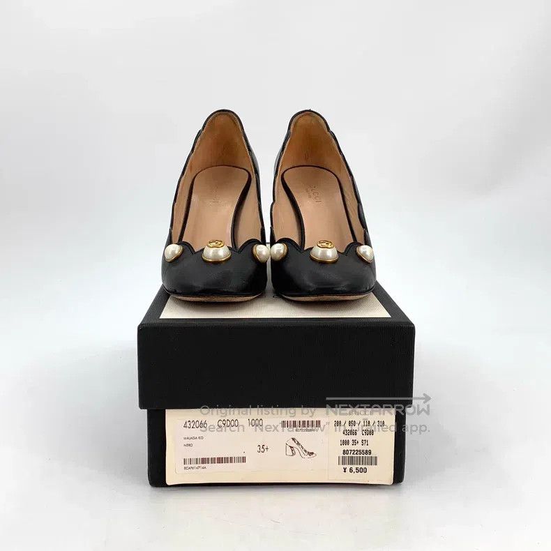 Gucci Gucci Black leather pearl thick heel high heels Size US 5 / IT 35 - 8 Thumbnail