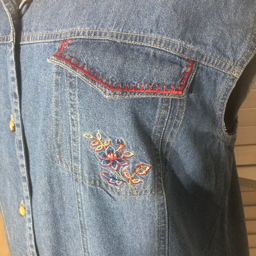 Vintage 90s Y2K jeans vest embroidered blue floral cottagecore 2X Size XL / US 12-14 / IT 48-50 - 5 Thumbnail
