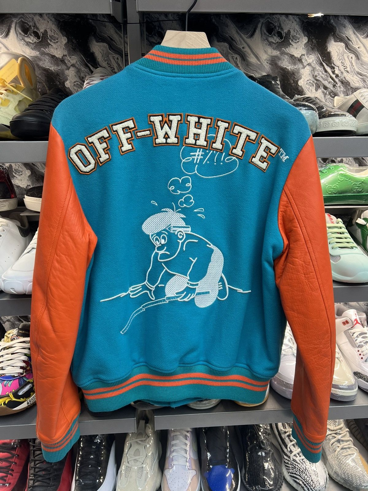 Off-White Off-White Leather Varsity Teal/Orange Jacket Size US M / EU 48-50 / 2 - 2 Thumbnail