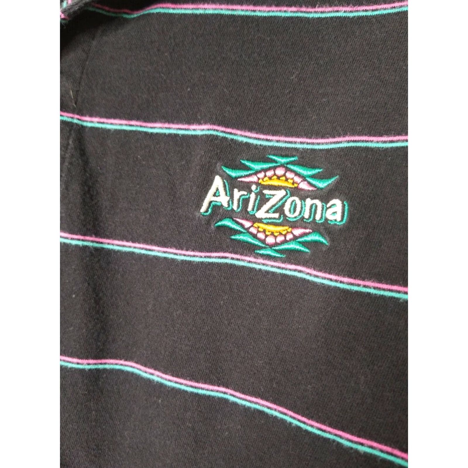 Vintage Arizona Iced Tea Polo Shirt (Men's L) Black Striped Embroidered Logo Polo Shirt, 100% Cotton, Short Sleeve, Regular Fit Size US L / EU 52-54 / 3 - 3 Thumbnail