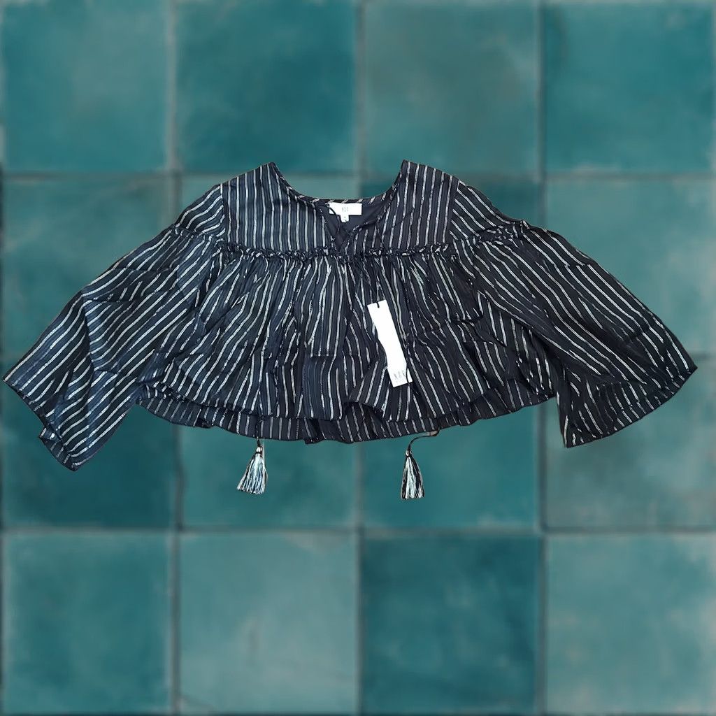 Vintage NSR Women's Black/White Stripe Blouse W/ Tassel - Size M - NWT Size M / US 6-8 / IT 42-44 - 1 Thumbnail