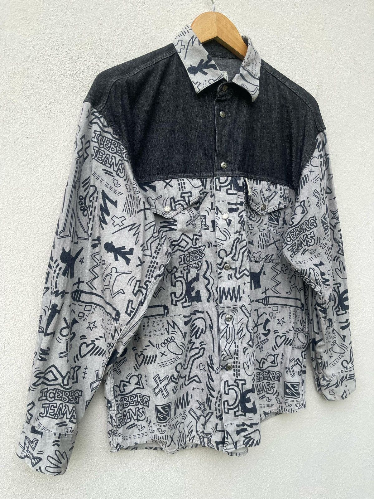 Iceberg × Keith Haring × Vintage 90s Iceberg Keith Haring Fullprint Button Shirt Size US M / EU 48-50 / 2 - 5 Thumbnail