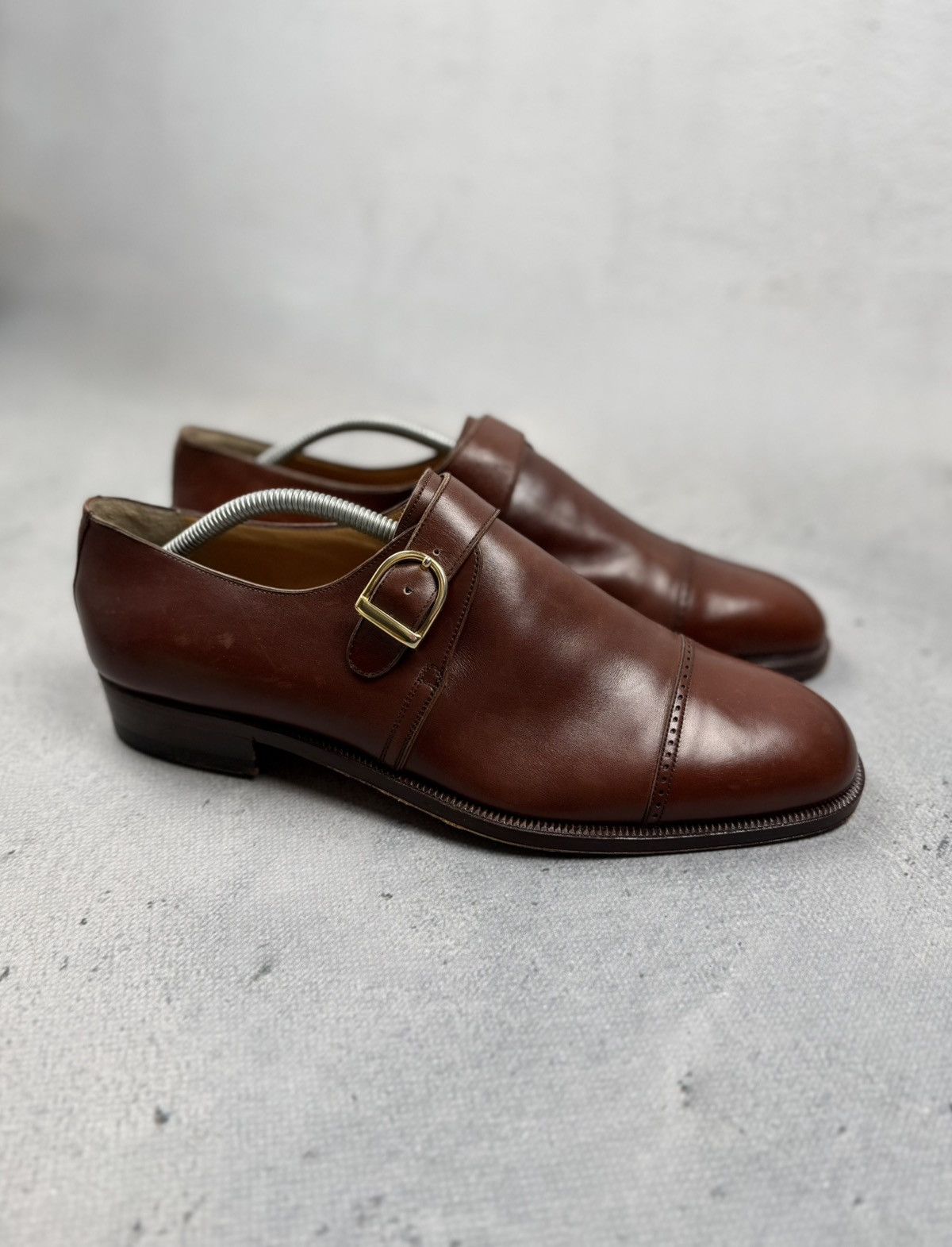 Genuine Leather Vintage Peluso Brown Leather Single Monk Strap Dress Shoes Size US 11 / EU 44 - 1 Thumbnail