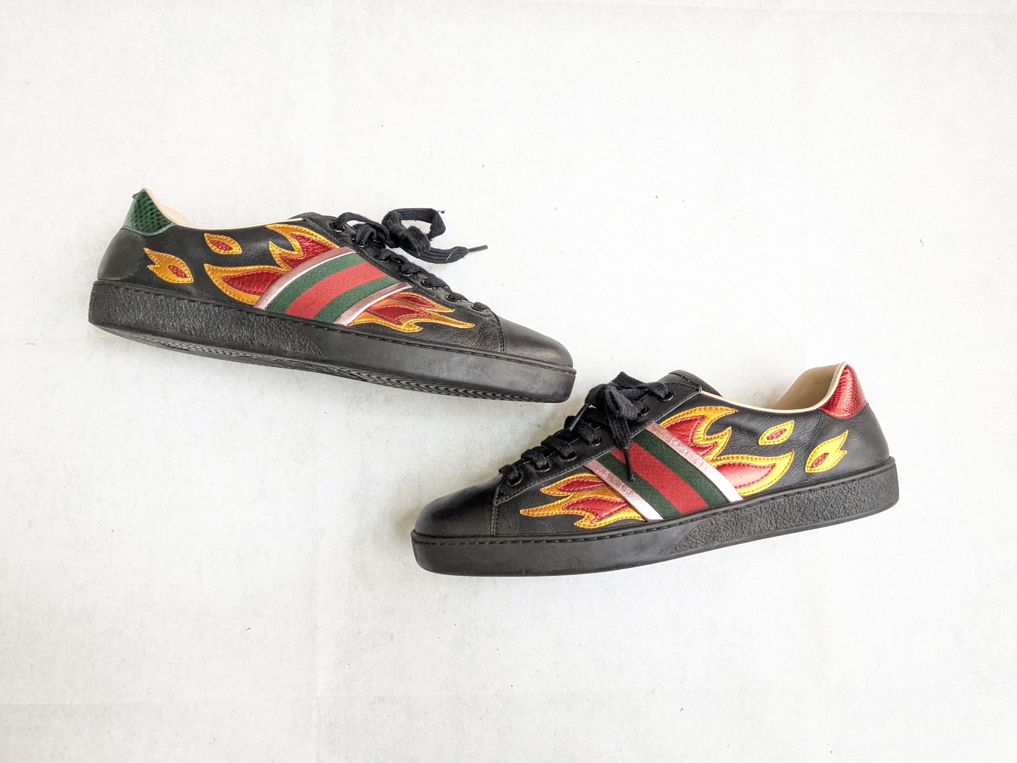 Gucci Gucci Ace Sneakers Black Flames 9 Leather Size US 9 / EU 42 - 1 Thumbnail