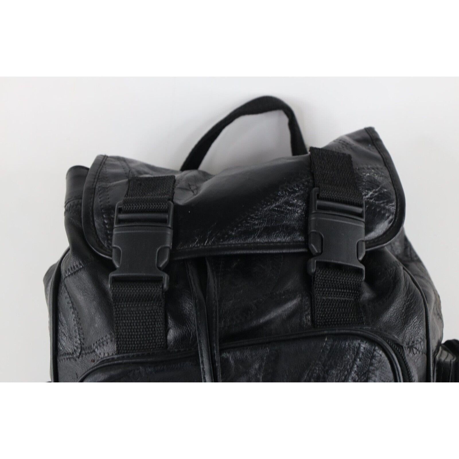 Vintage Vintage 90s Streetwear Patchwork Leather Toploader Rucksack Size ONE SIZE - 2 Thumbnail