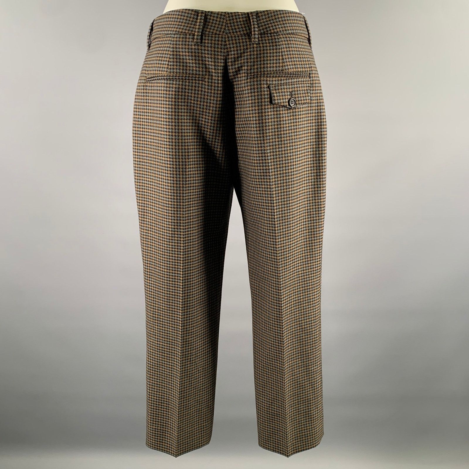 Prada PRADA Size 2 Grey Tan Wool Blend Houndstooth Pants Size US 29 - 3 Thumbnail