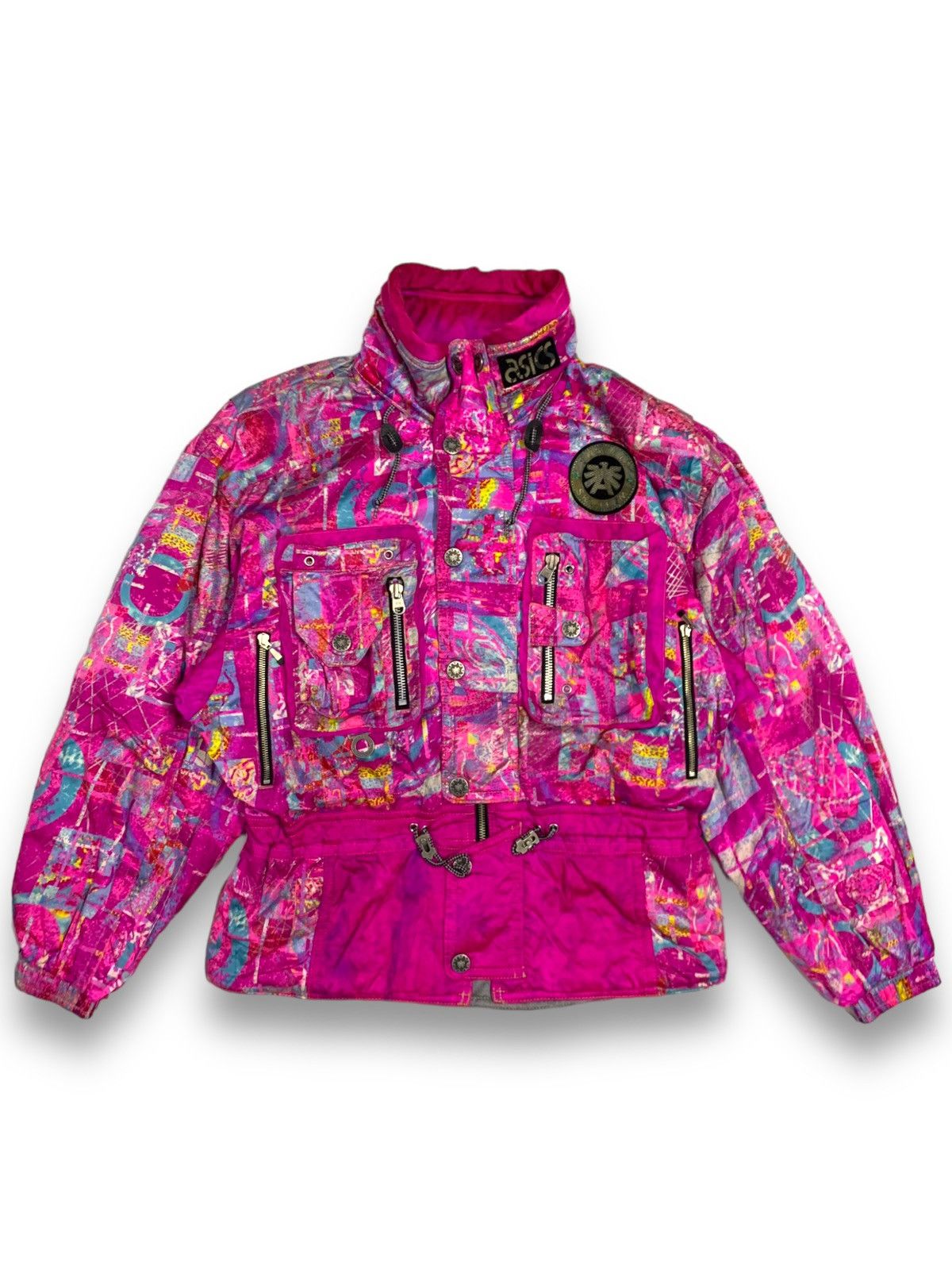 image of Vintage Asics Austria Ski Team Multipockets Abstract Jacket in Purple Pink, Men's (Size Large)