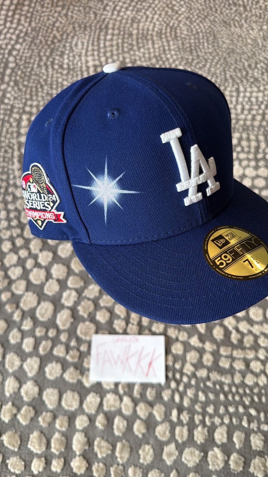 Ay El Ay En LA Dodgers Blue Fitted Hat 2024 World Champs