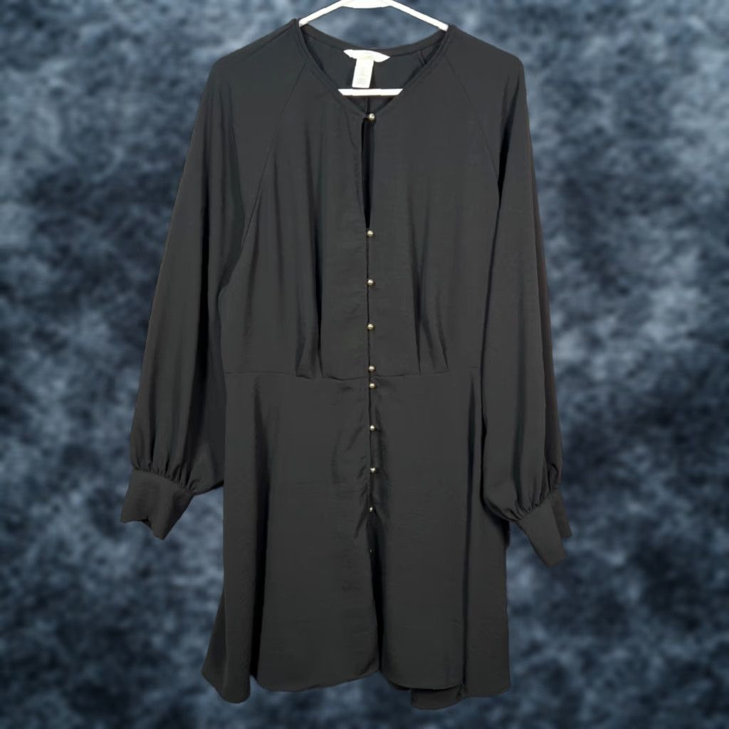 H&M H&M Womens Large Black Long-Sleeve Button-Front Tunic Dress Shirt? Size L / US 10 / IT 46 - 1 Thumbnail