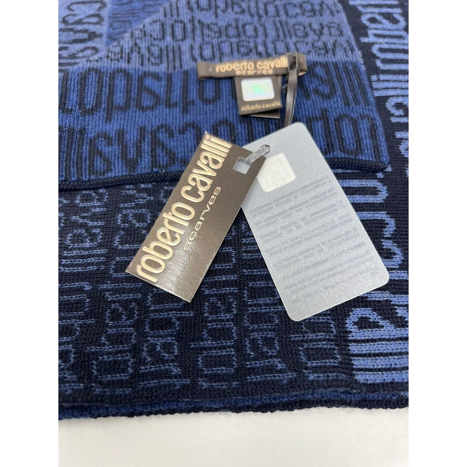 Roberto Cavalli Roberto Cavalli Cravatte S90 Blue Scarf Logomania Spellout Size ONE SIZE - 6 Thumbnail