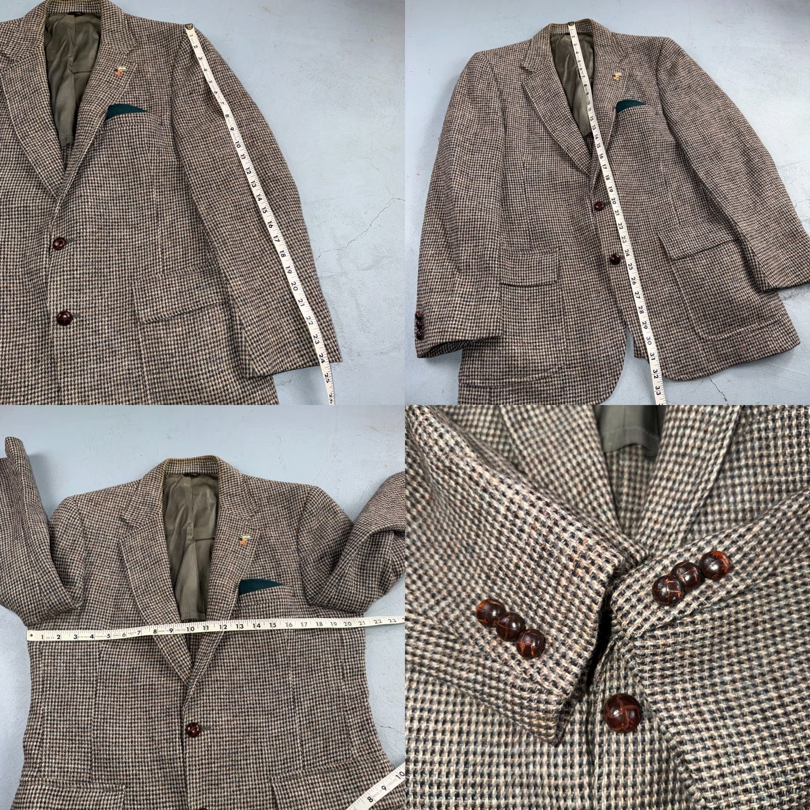 Harris Tweed VINTAGE Harris Tweed PBM Gray Herringbone Wool Blazer 42 Classic Single-Breasted 1970s Mens Size 42R - 8 Thumbnail