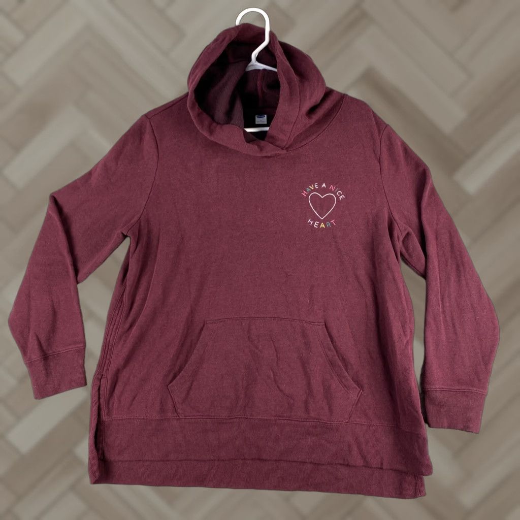 Old Navy Old Navy Women's Athletic Hooded Sweatshirt Sz L Burgundy Fleece Pullover Fall Spring Summer Winter Size L / US 10 / IT 46 - 1 Thumbnail