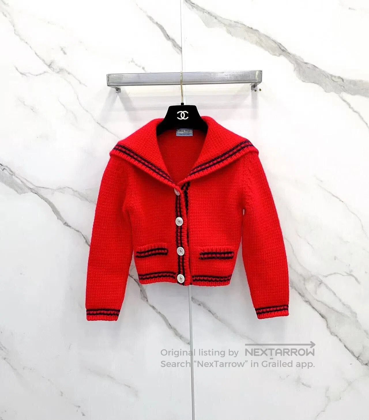 Miu Miu red short navy style knit cardigan. Size US S / EU 44-46 / 1 - 1 Thumbnail