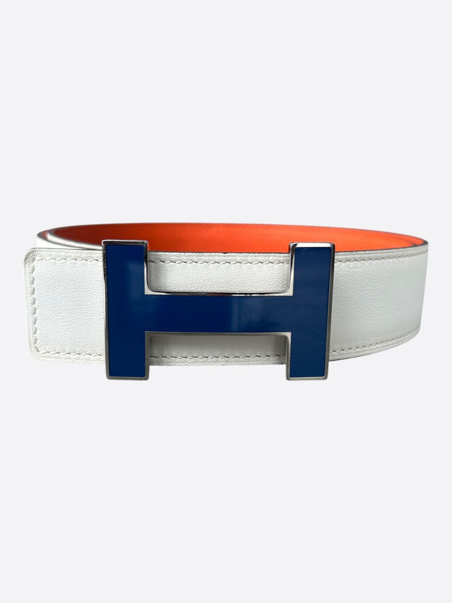 Hermes White & Orange Palladium Constance Reversible Enamel Belt Size 30 - 1 Thumbnail