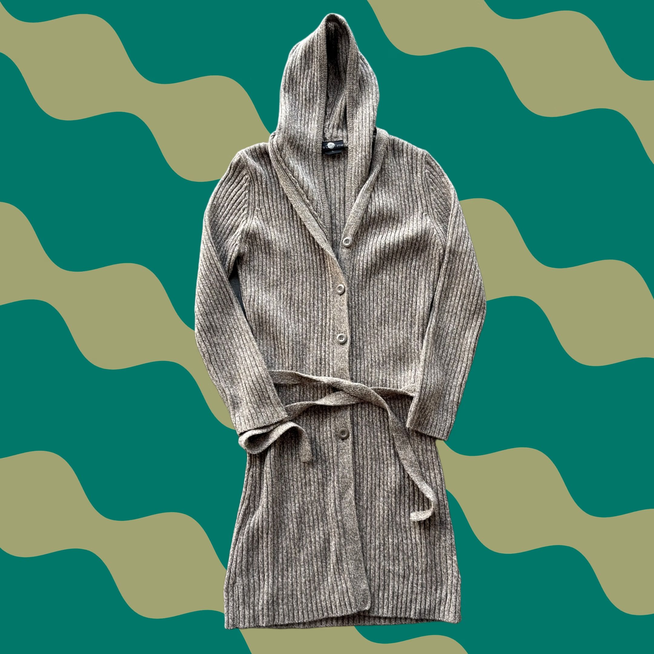 Vintage VINTAGE Y2k Indie Sleaze Longline Grey Green Knit Hoodie Button Down Sweater L Women cardigan Mens? Size L / US 10 / IT 46 - 1 Thumbnail