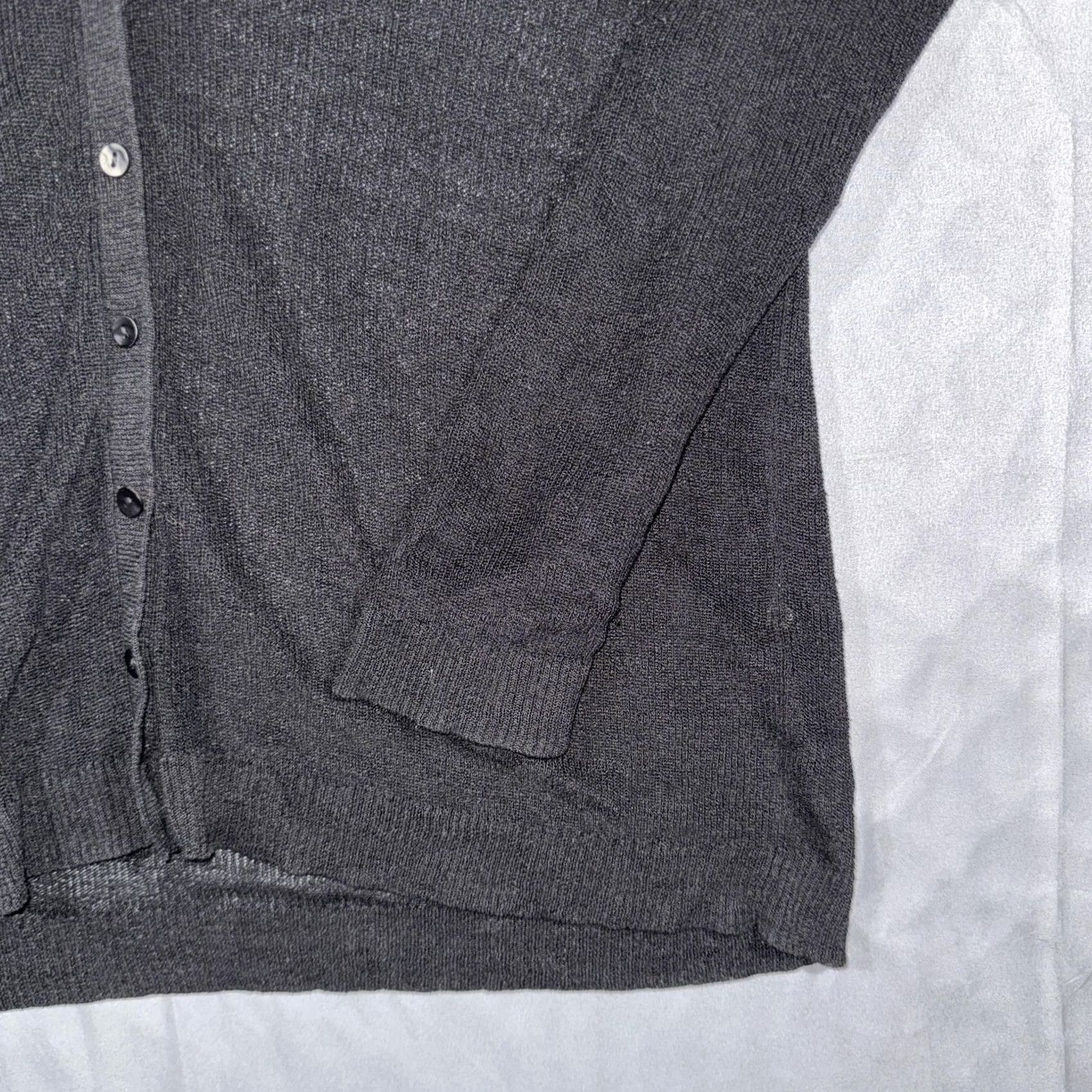 Eileen Fisher Eileen Fisher Cardigan Womens Large Gray Sheer Knit V Neck Button Long Sleeve Lightweight Knit Size L / US 10 / IT 46 - 5 Thumbnail
