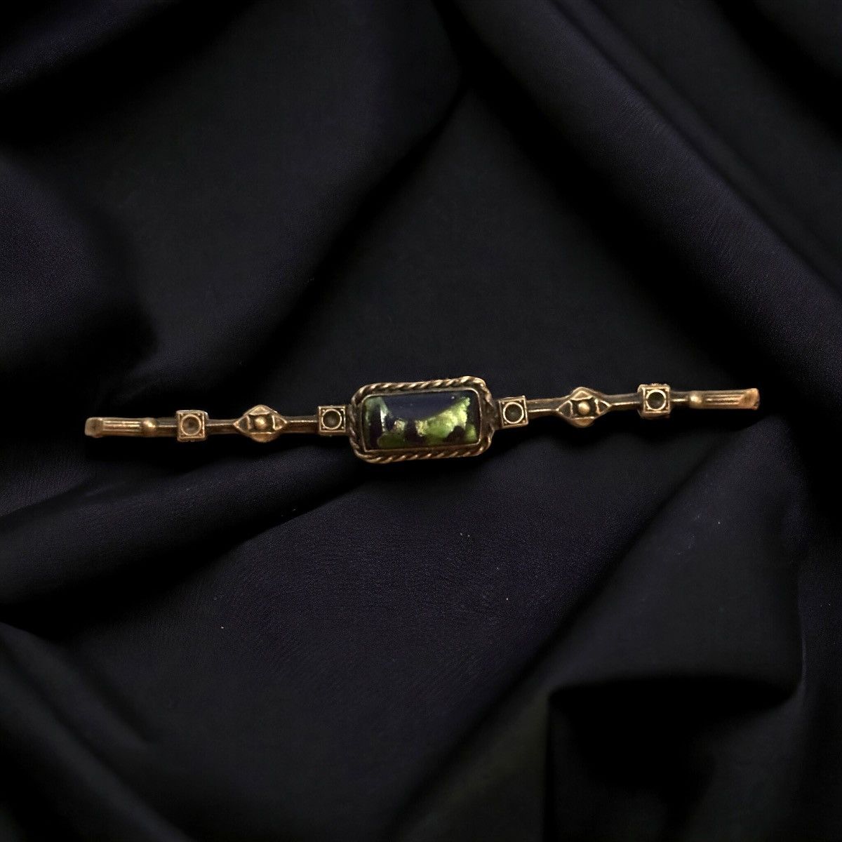 Other Antique long brooch with blue and foil green stone Size ONE SIZE - 1 Thumbnail