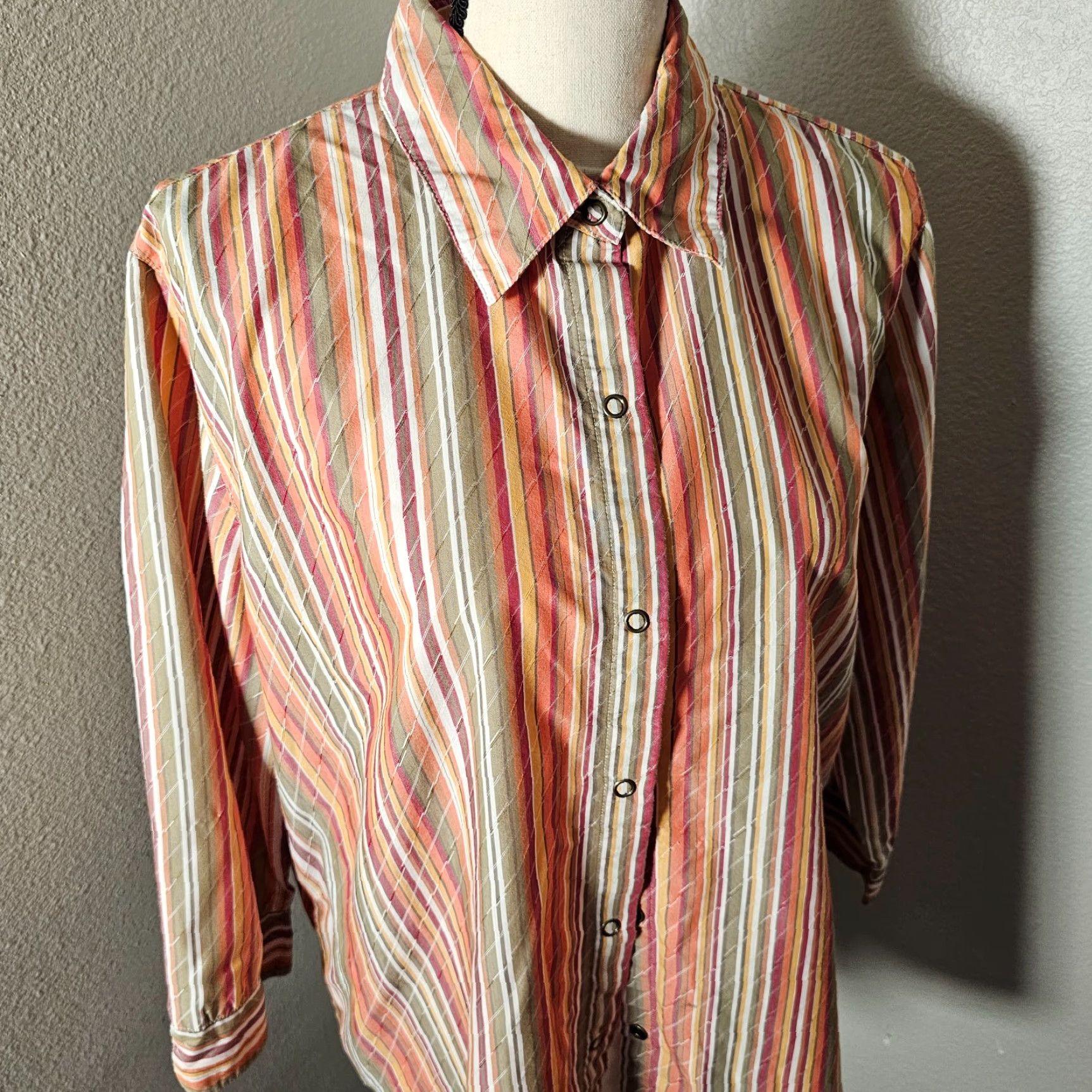 Vintage Alfred Dunner Shirt Women's Size 16 Orange Stripe Autumn Snap Button Size XXL / US 16-18 / IT 52-54 - 5 Thumbnail