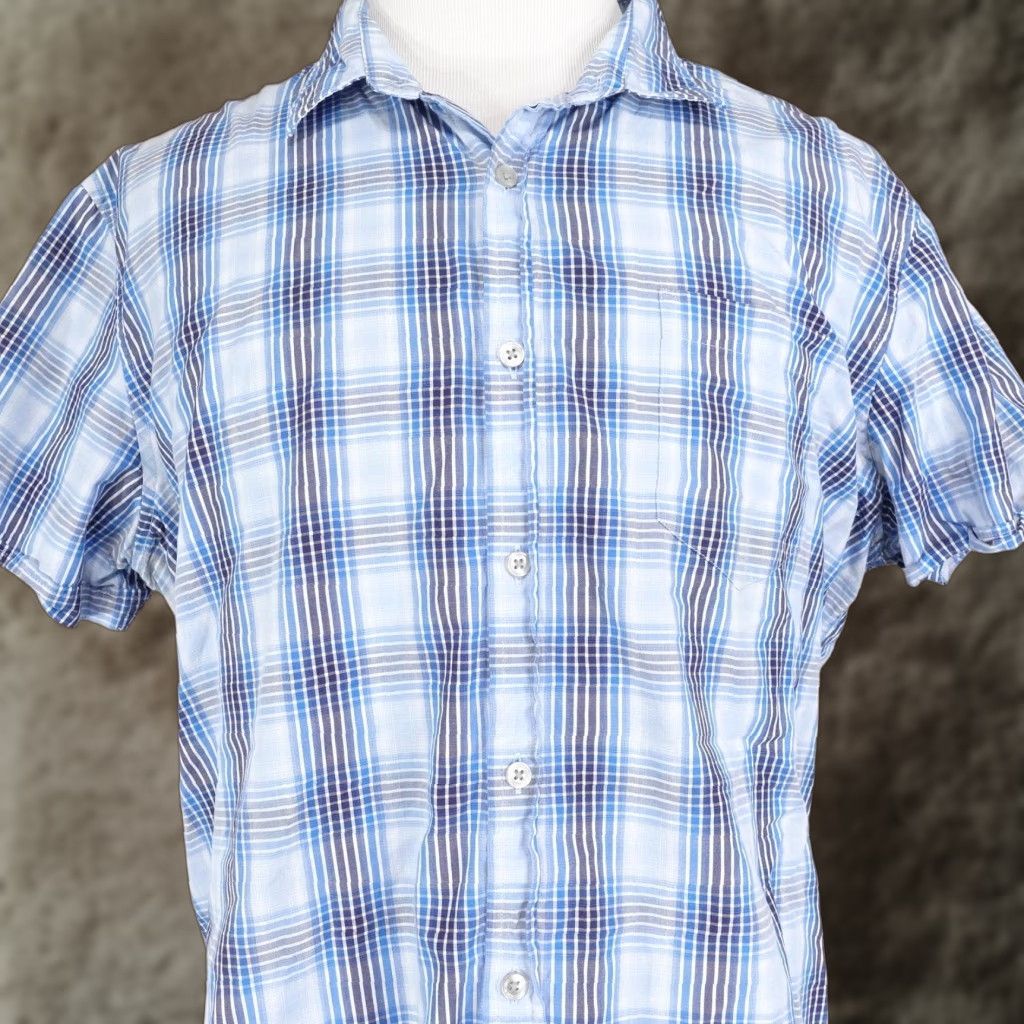 Apt. 9 APT.9 Shirt Mens 2XL Blue Plaid Short Sleeve Slim Fit Button Front Cotton Size US XXL / EU 58 / 5 - 1 Thumbnail