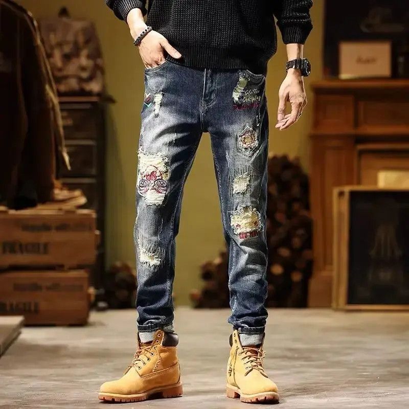 Japanese Brand Retro loose wide leg straight leg ripped jeans Size US 32 / EU 48 - 6 Thumbnail