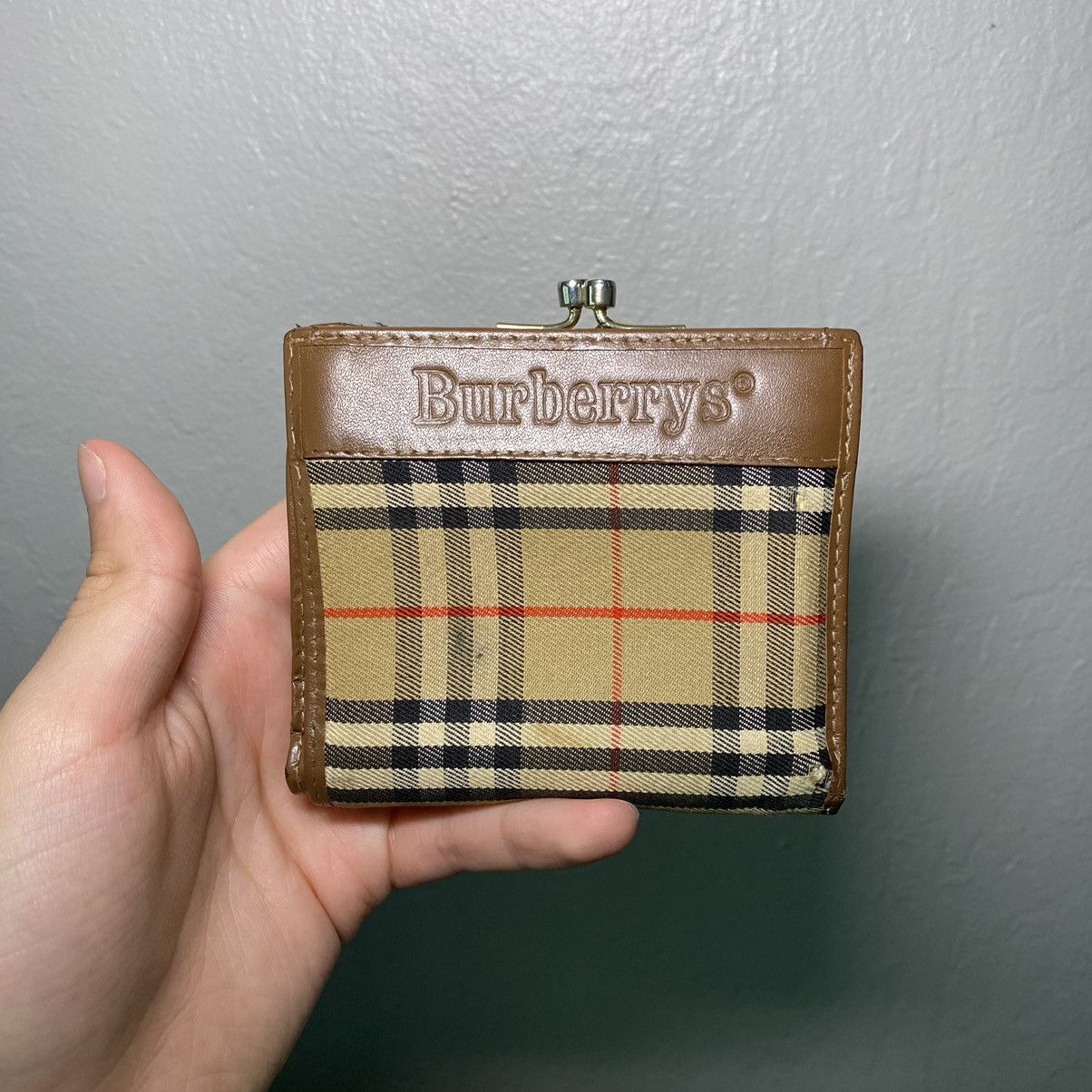 image of Burberry Leather-Trimmed Check Wallet in Brown, Women's