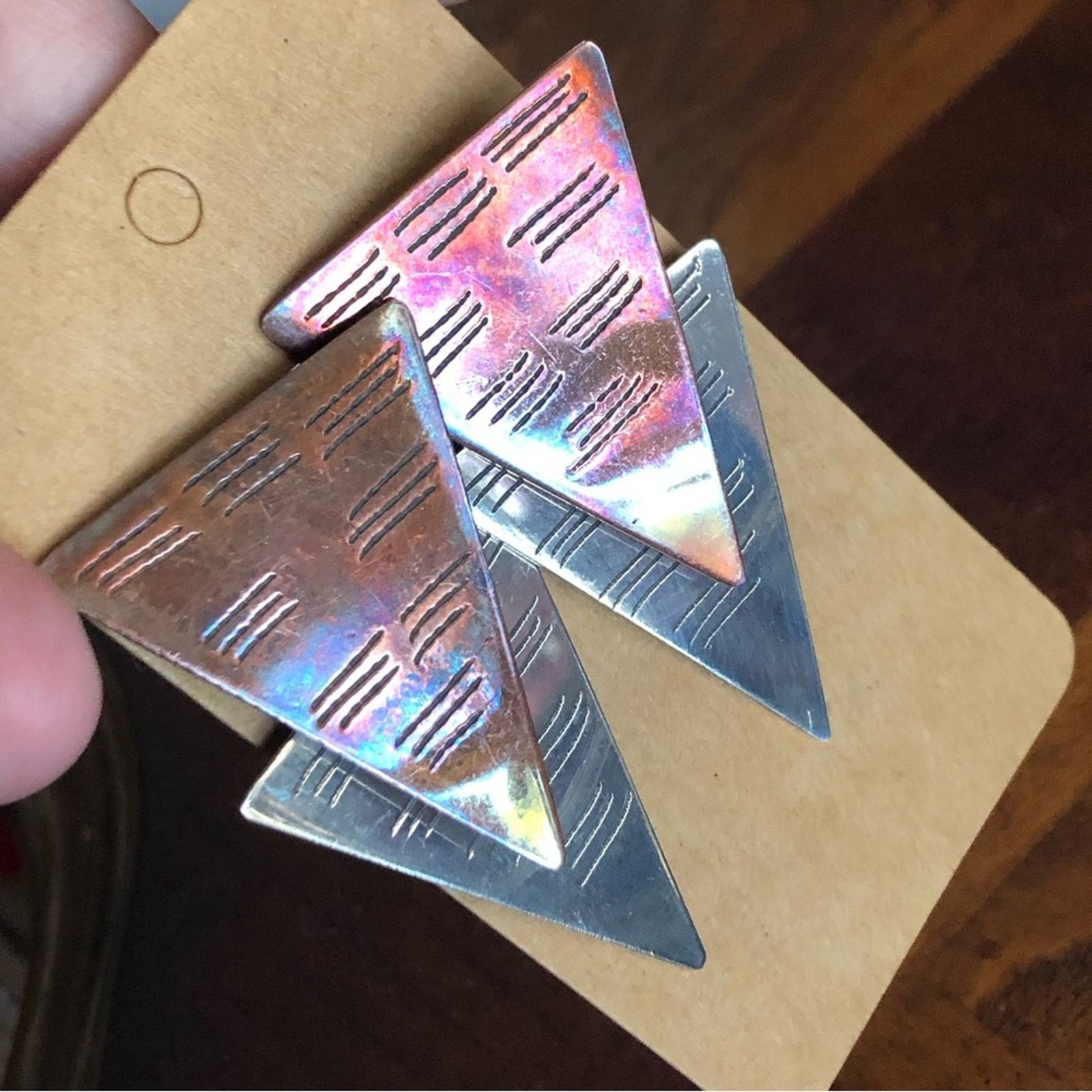 Vintage Vintage hand crafted artist copper and sterling earrings Size ONE SIZE - 2 Thumbnail