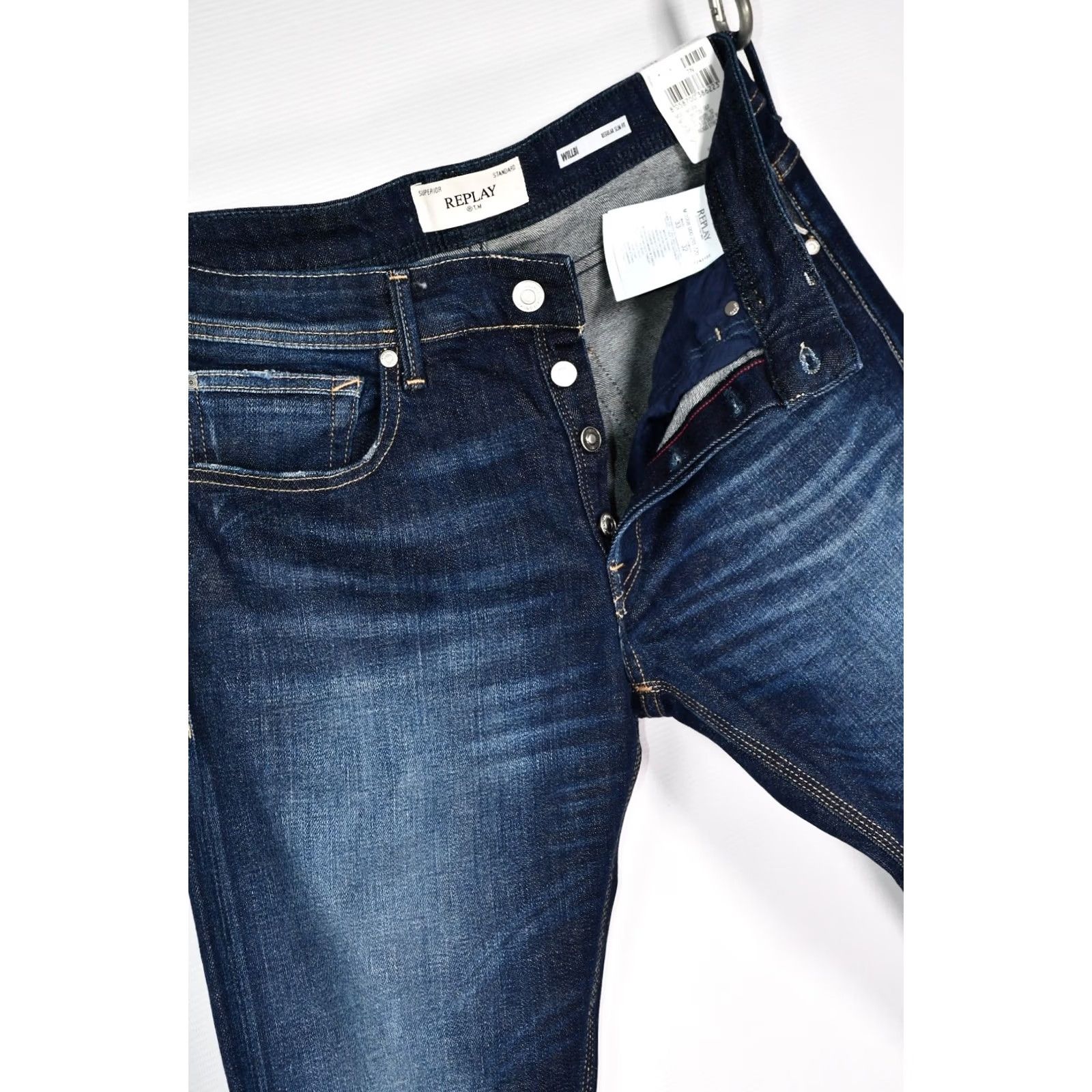 Replay REPLAY WILLBI REGULAR SLIM FIT 11.5 OZ DEEP BLUE INDIGO STRETCH DENIM JEANS W33 REGULAR BLUE 5-POCKET DESIGN Mens Size US 33 - 7 Thumbnail
