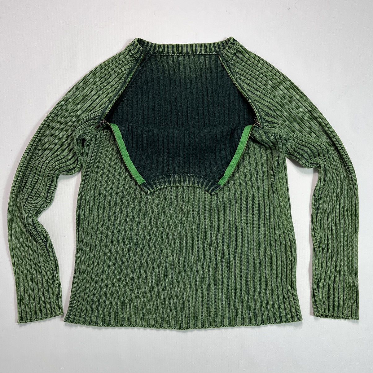 image of Avant Garde Crazy Y2K Vintage Green Knit Washed Faded Opium Trans Techno, Men's (Size Medium)