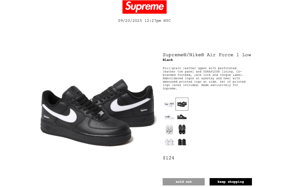 Nike × Supreme Supreme®/Nike® Air Force 1 Low Size US 9 / EU 42 - 3 Thumbnail