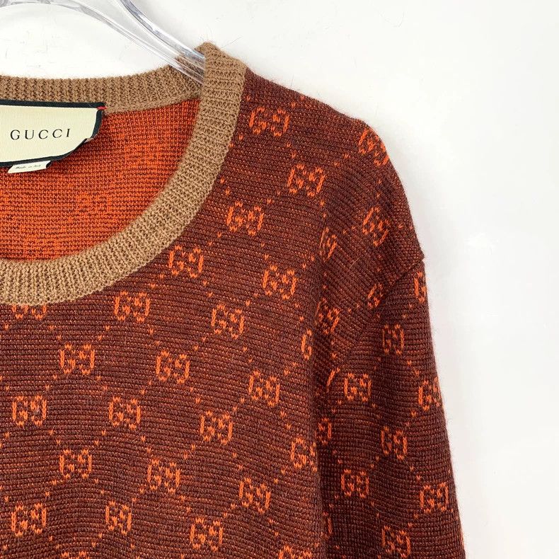 Gucci Gucci Dark orange logo double G full print round neck wool Size US S / EU 44-46 / 1 - 3 Thumbnail