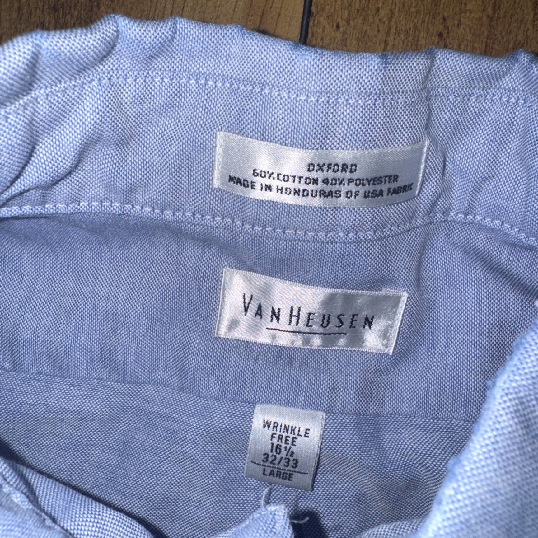 Van Heusen VINTAGE Van Heusen Wrinkle-Free Oxford Shirt Men’s Large 16.5 32/33 Blue Dress Shirt Size 42R - 4 Thumbnail