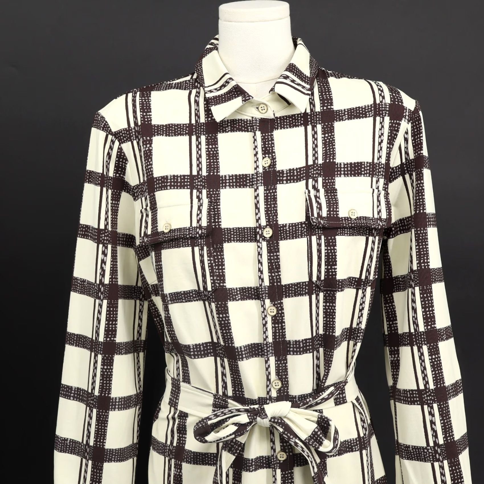 J.McLaughlin J. McLaughlin Women's Catalina Cloth Stretch Plaid Button Up Dress Cream/Brown M Size M / US 6-8 / IT 42-44 - 6 Thumbnail