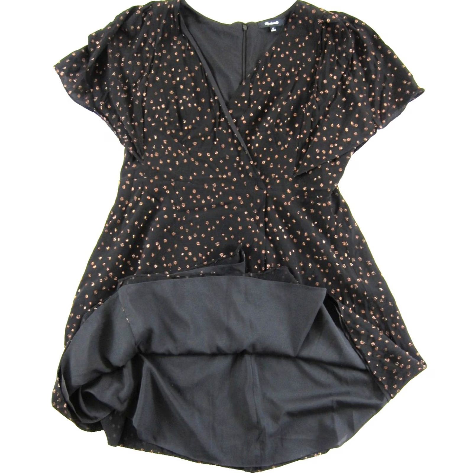 Madewell Madewell Black Brown Metallic Sparkle Short Sleeve V-Neck Short Wrap Dress 14 Size 36" / US 14 / IT 50 - 5 Thumbnail