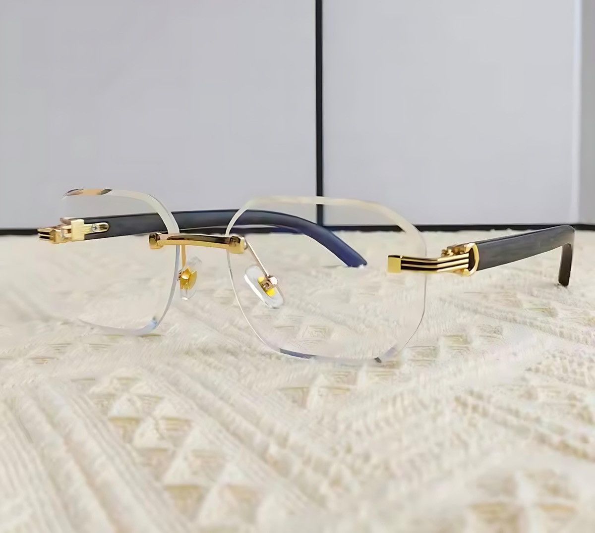 Other Rimless Square Sunglasses Gold Metal Frame Black Temples Size ONE SIZE - 8 Thumbnail