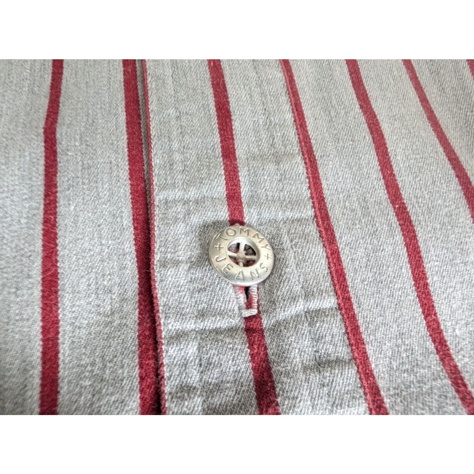 Tommy Hilfiger VINTAGE Tommy Hilfiger Red Striped Long Sleeve Button-Up Shirt Denim Collar Sz L 90s Hip Hop Mens Size US L / EU 52-54 / 3 - 6 Thumbnail