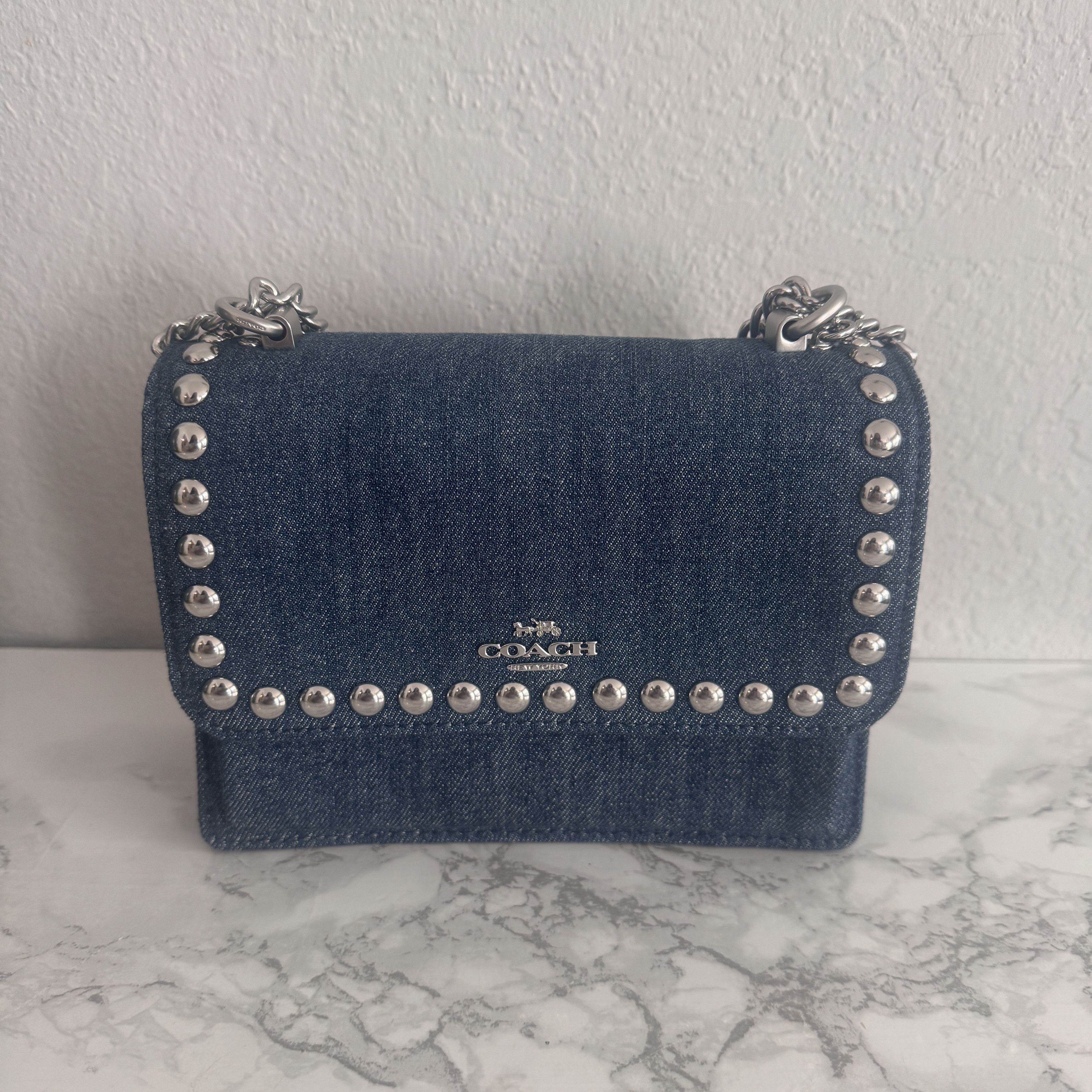 image of Coach Mini Klare Crossbody With Rivets Cn509 in Silver/Denim, Women's