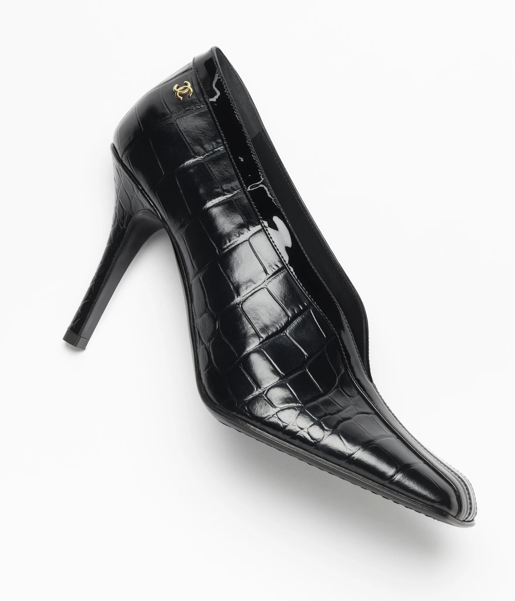 Chanel Chanel 26S Black Crocodile Croc Patent CC Logo Heel Pump 39 Size US 9 / IT 39 - 8 Thumbnail