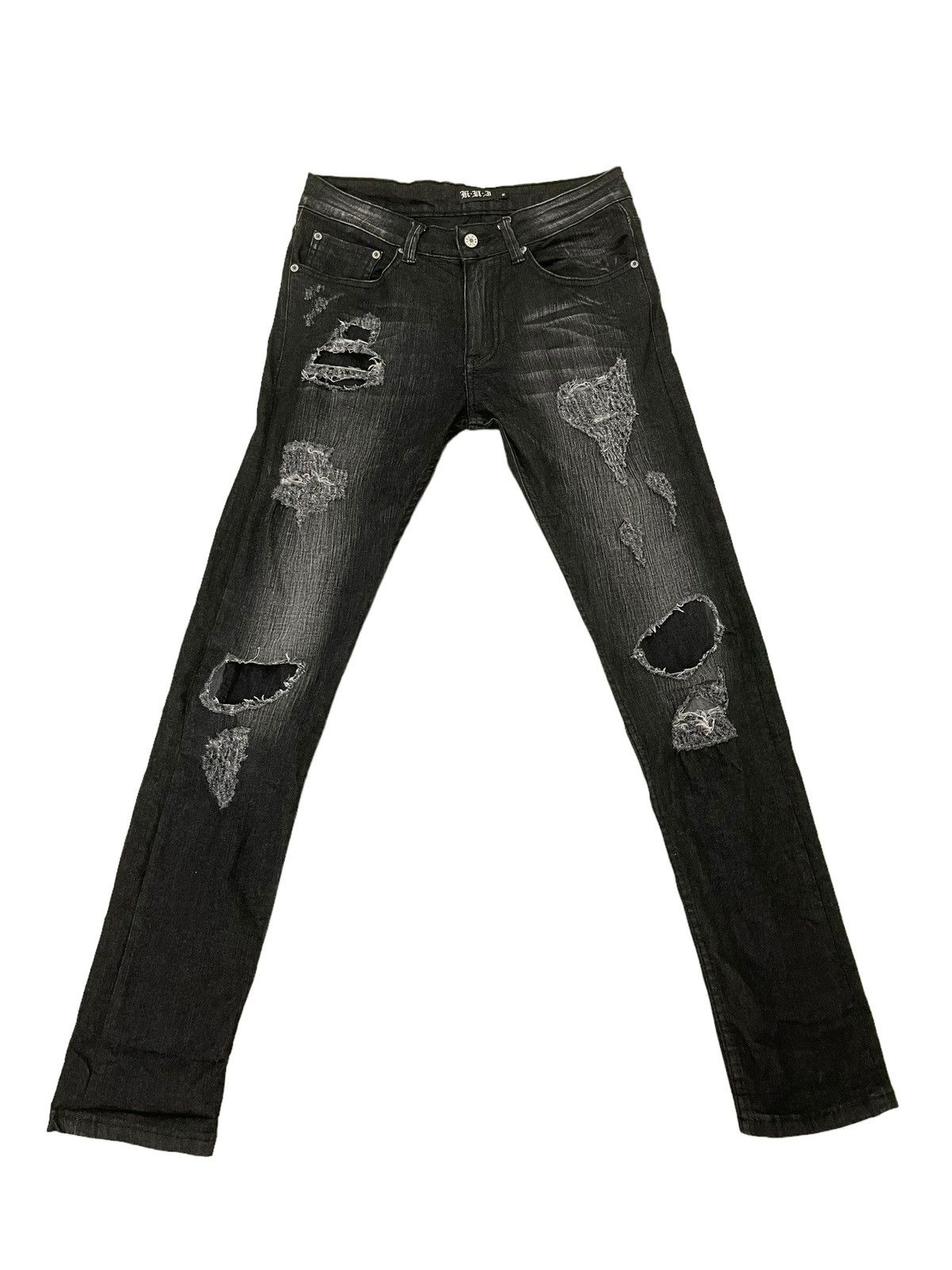 Japanese Brand Distress Jeans K.U.I. Faded Black Skinny Stretch Denim 8🟦6 Size US 31 - 1 Thumbnail