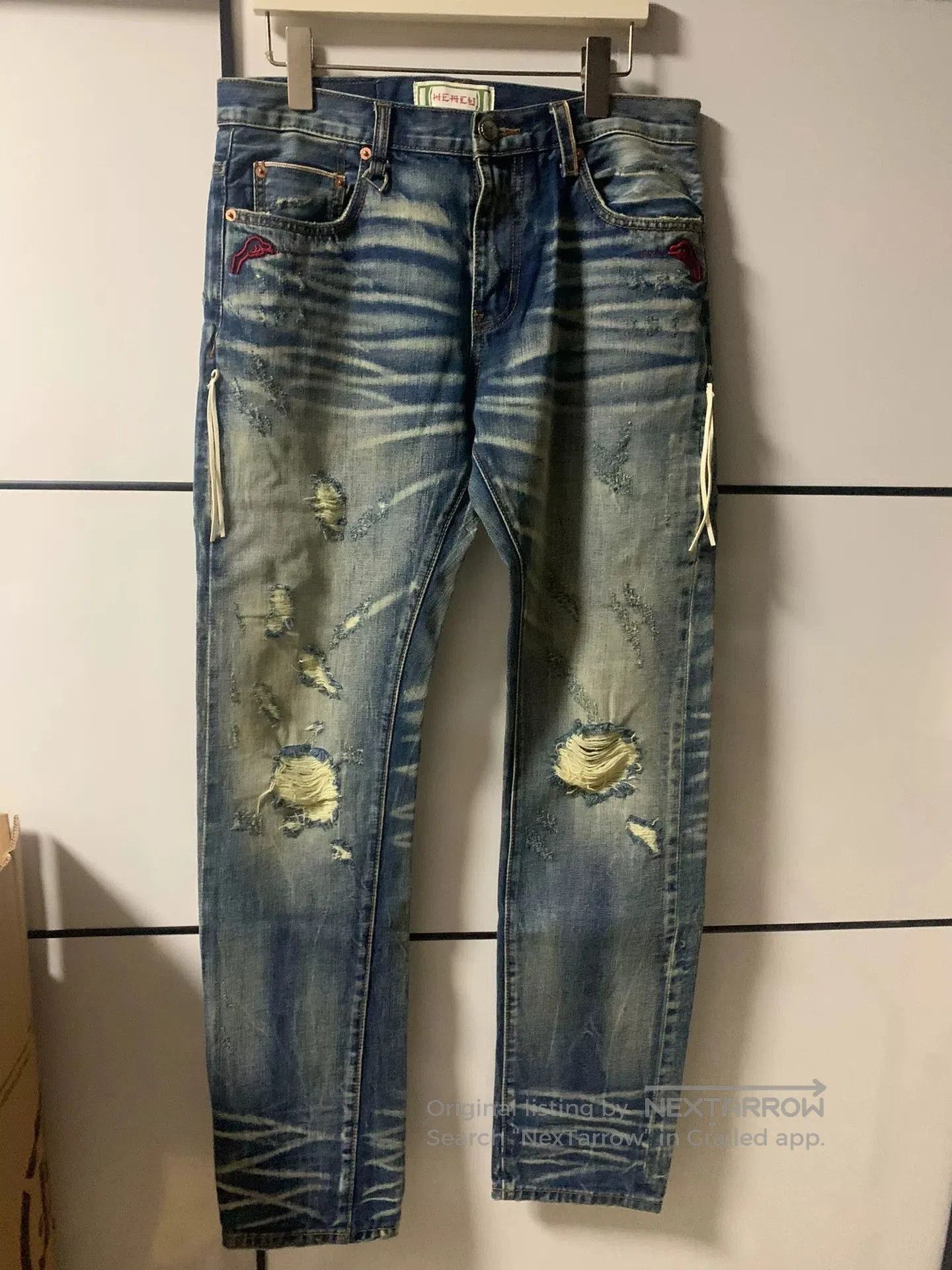 HEA ACU Distressed Raw Denim Jeans.