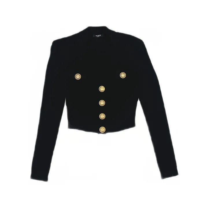 Balmain Balmain Black Buttoned Crop Knit Sweater -2507 Size S / US 4 / IT 40 - 2 Thumbnail