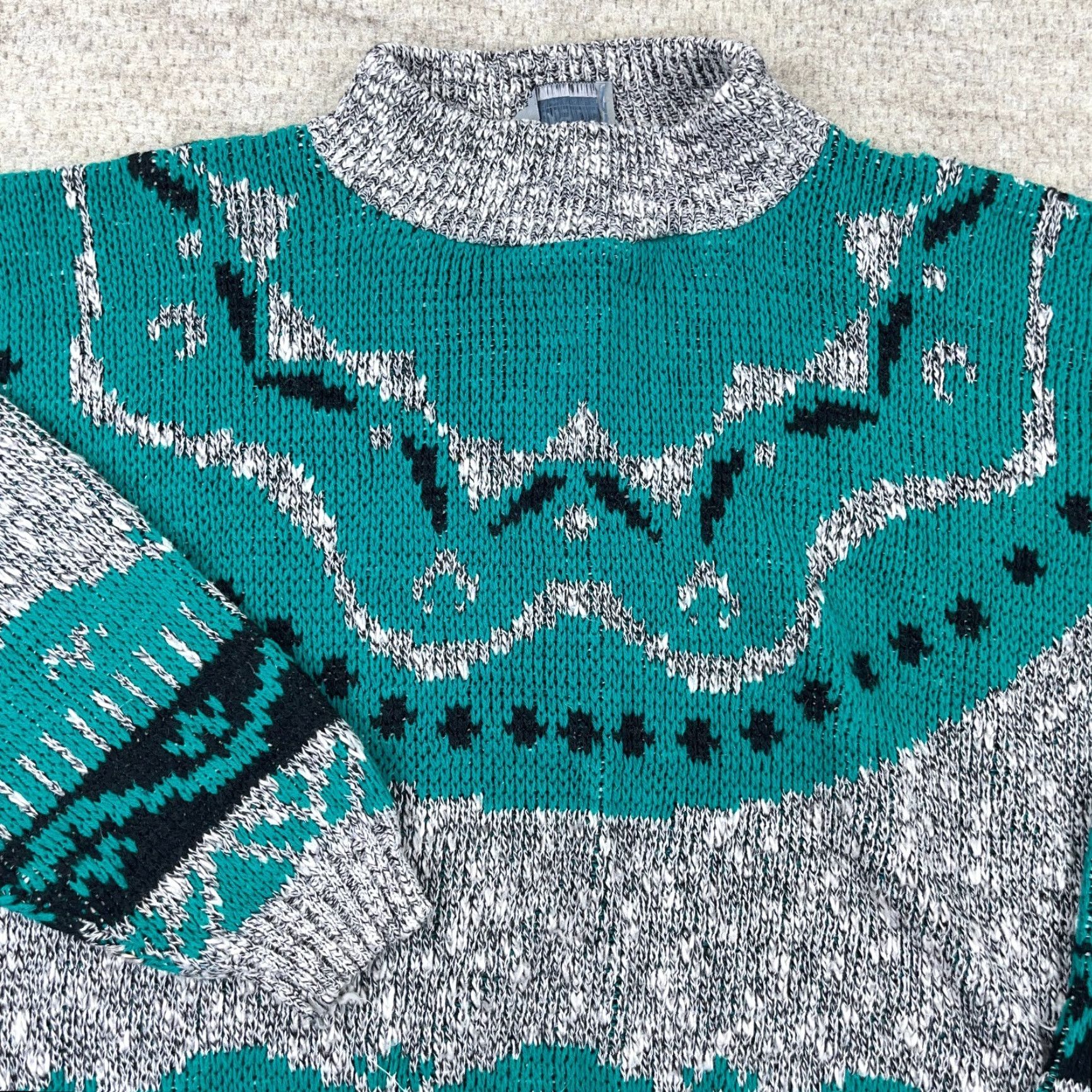 Vintage VINTAGE Adele Sweater Men Medium Green Nordic Geometric 80s 90s Casual Pullover Size US M / EU 48-50 / 2 - 2 Thumbnail