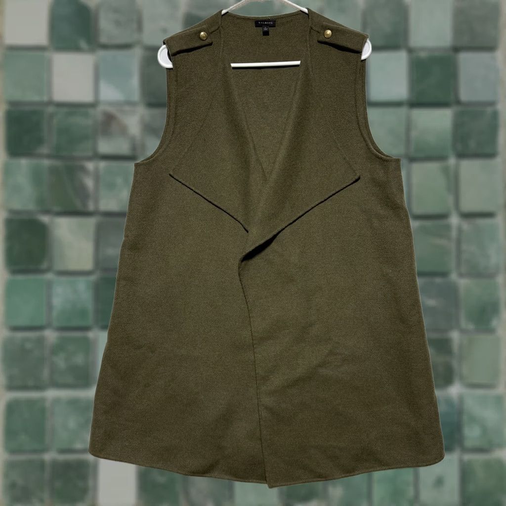 Talbots Talbots Vest Open Face Fly Away Wool Blend L Olive Green Sleeveless Kimono Women's Regular Size L Size L / US 10 / IT 46 - 1 Thumbnail