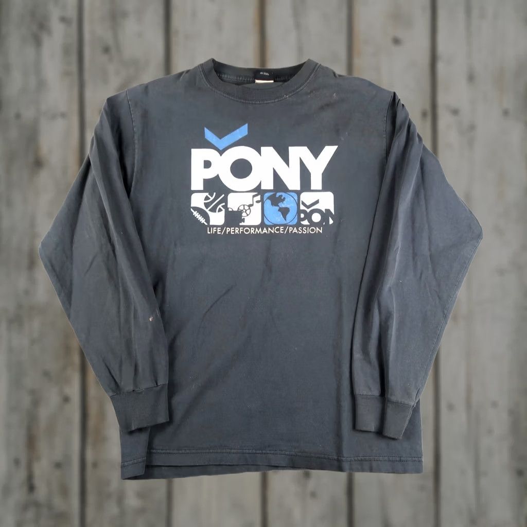 PONY VINTAGE Pony T-Shirt Mens Large Black 90s Graphic Print Crew Neck Long Sleeve Cotton USA Shirt Size US M / EU 48-50 / 2 - 1 Thumbnail