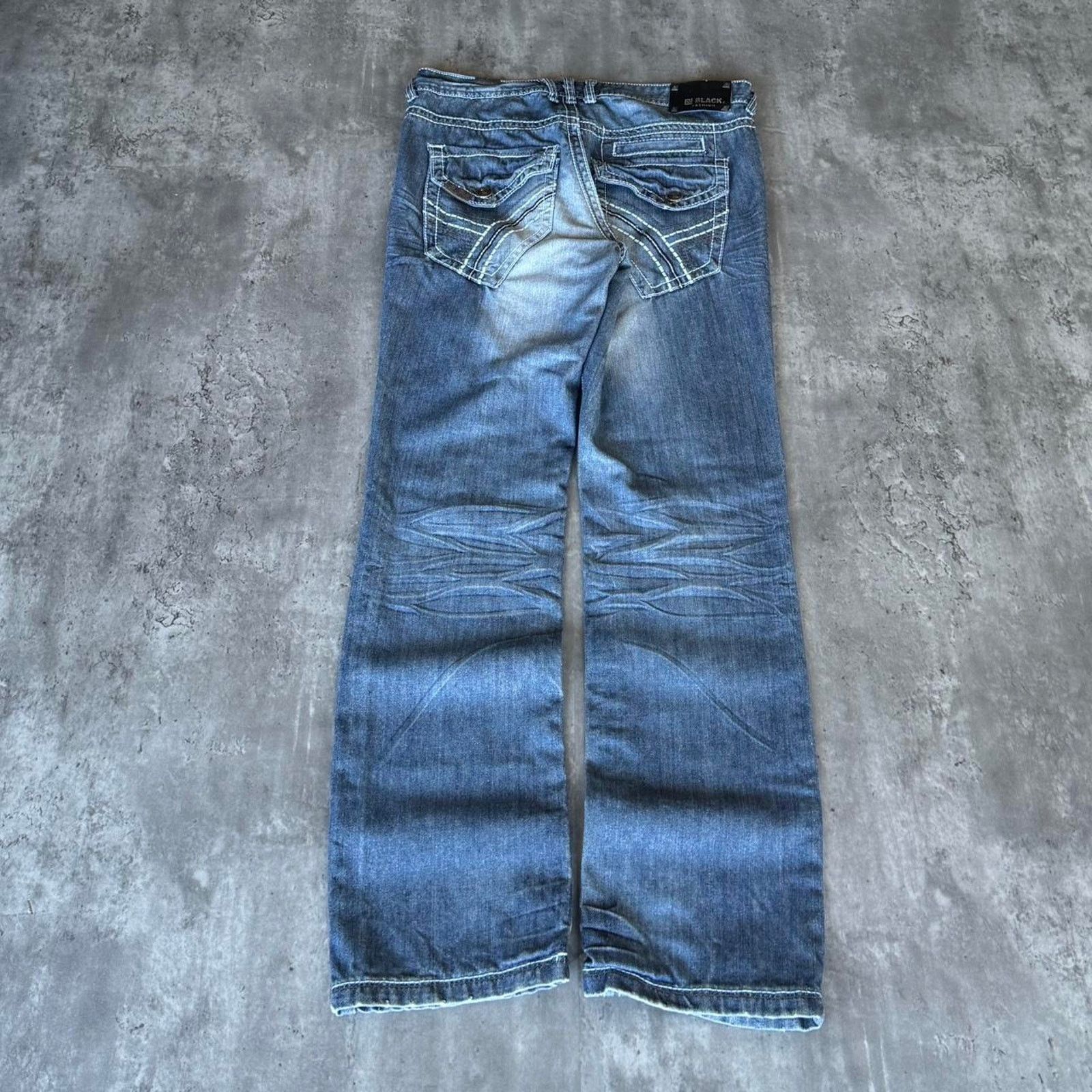 Affliction Vintage Y2K Buckle Black Embroidered Grunge Opium Jeans Size US 33 - 2 Thumbnail